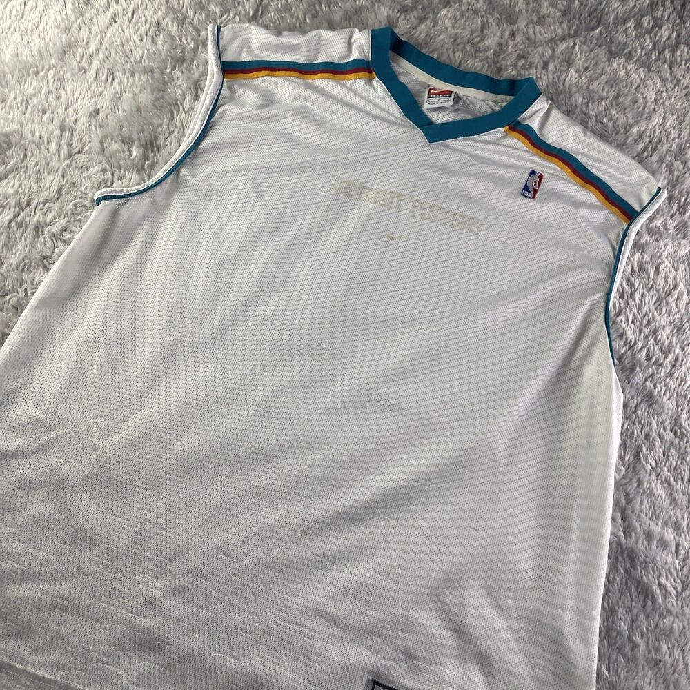 Vintage Detroit Pistons Jersey Mens Large White Teal Nike Tank NBA Basketball
